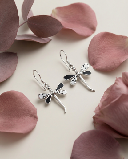 Dragonfly | Siyah Sedef Küpe